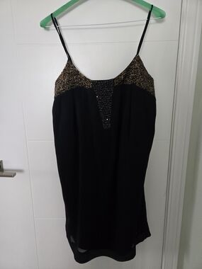 Club Monaco Black Mini Dress with Gold Sequin Trim